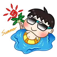 a cartoon drawing of a man floating in the water with the word summer written below him