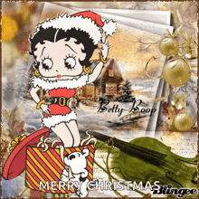 a betty boop christmas greeting card with a gift