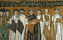 a painting of a group of men with the name maximianvs