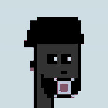 a pixel art of a person wearing a black hat and a purple tongue .