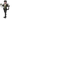 a pixel art of a man in a suit and hat holding a rope .
