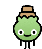 a green cartoon character with a brown hat on his head .