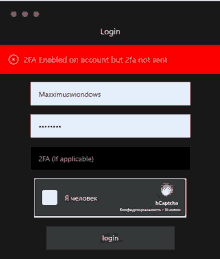 a login page shows that 2fa is enabled on the account but 2fa is not sent