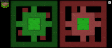 a green and red map of a maze with the words map by phantom at the top