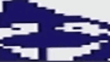 a pixel art of a blue and white dolphin with a funny face .