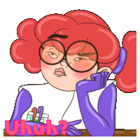 a cartoon drawing of a girl with glasses and the word uhuh