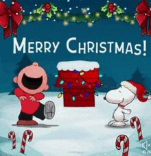 a christmas card with charlie brown and snoopy