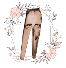 a drawing of a man 's face surrounded by flowers