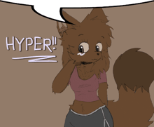 a cartoon character with a speech bubble that says " hyper "