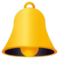 a yellow bell with a black circle in the middle of it