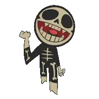 a cartoon drawing of a skeleton with a big smile
