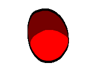 a cartoon drawing of a red circle with a black outline