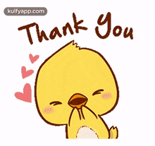 a cartoon chicken is blowing a kiss and says thank you