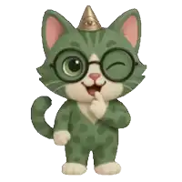a cartoon cat wearing glasses and a crown