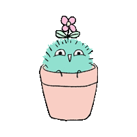 a cartoon cactus with a flower growing out of it 's head .