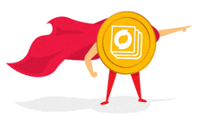 an illustration of a superhero holding a gold coin