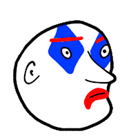 a drawing of a man 's face with a blue and red face paint