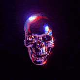 a glowing skull with a dark background and a red and blue light behind it