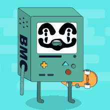 a cartoon drawing of bmo with a skateboard