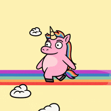 a cartoon unicorn with a rainbow mane and tail