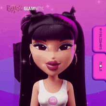 a bratz doll with purple hair and purple eyes