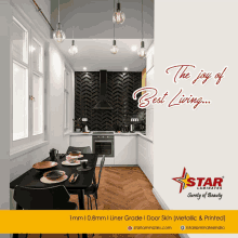 an advertisement for star laminates shows a kitchen and dining area