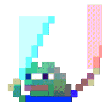 a pixel art drawing of a frog with a blue shirt on