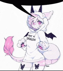 a drawing of a furry character with a hoodie that says not a dragon