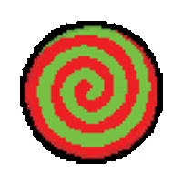 a pixel art of a green and red spiral in a circle .