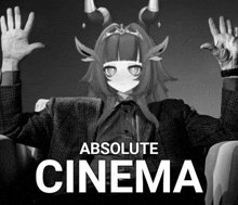 a black and white photo of a man and a girl with the words absolute cinema below them