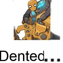 a cartoon robot is sitting on top of a machine with the word dented below it .