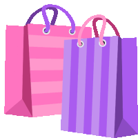 a pink and purple shopping bag with a striped pattern