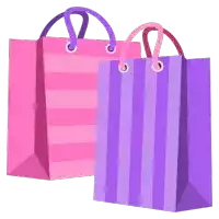 a pink and purple shopping bag with a striped pattern