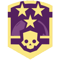 a purple emblem with a skull and three stars on it