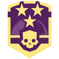 a purple emblem with a skull and three stars on it