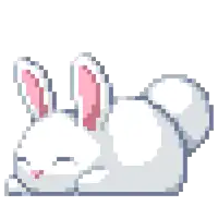 a pixel art of a white rabbit with pink ears laying on its back