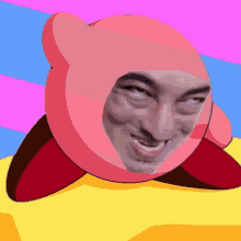 kirby with a man 's face on his head