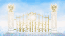 a painting of a gate to heaven with the letter d in the corner