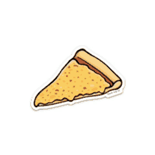 a sticker of a slice of pizza with cheese on a white background .