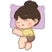 a cartoon of a girl sleeping with a purple pillow