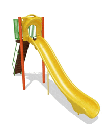 a yellow slide with a green ladder attached to it on a white background