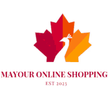 a logo for mayour online shopping has a peacock and maple leaves on it