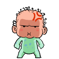 a cartoon drawing of a baby with an angry expression on his face