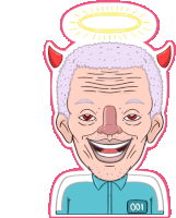 a cartoon of a man with devil horns and the number 001