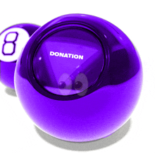 two purple pool balls with the word donation on the inside