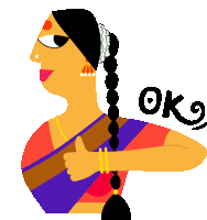 a cartoon of a woman giving a thumbs up with the word ok behind her