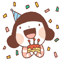 a cartoon girl wearing a party hat is holding a birthday cake