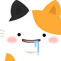 a cartoon calico cat with a tear coming out of its mouth