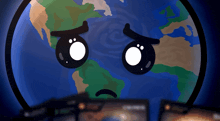 a cartoon drawing of the earth with a sad look on its face