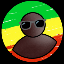 a cartoon of a person wearing sunglasses and a rasta background